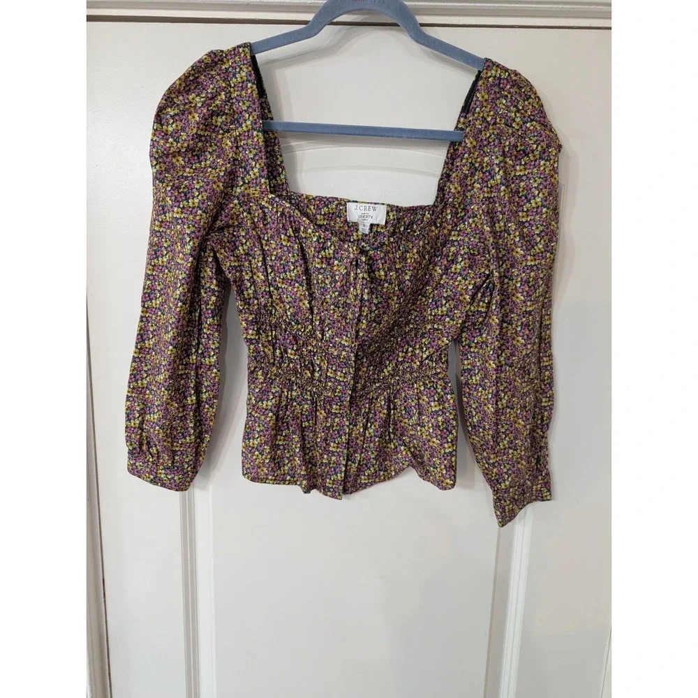J. Crew Liberty‎ Fabric Smocked Top Busy Izzy Floral Square Neck NWTs size 0